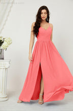 Neck Bridesmaid Dresses Chiffon Long Spaghetti A-line Formal Prom Gown for Wedding Party Evening 2801