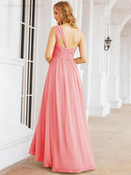 One Shoulder Bridesmaid Dresses Long Maxi Formal Evening Party Prom Gowns 28061