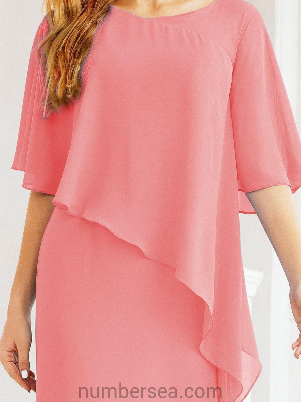 Numbersea Festliches Abendkleid Lang Mutter der Braut Kleid mit Rüschencape 28026