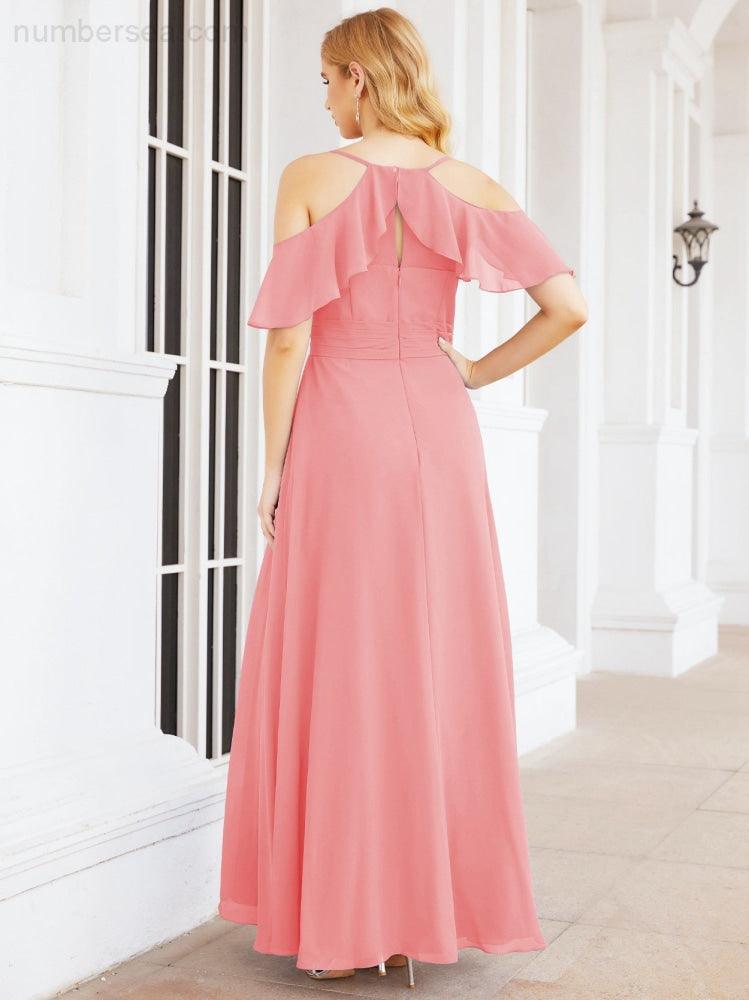 Cold Shoulder Long Bridesmaid Dresses Side Slit Formal Prom Gowns Party Wedding 28070