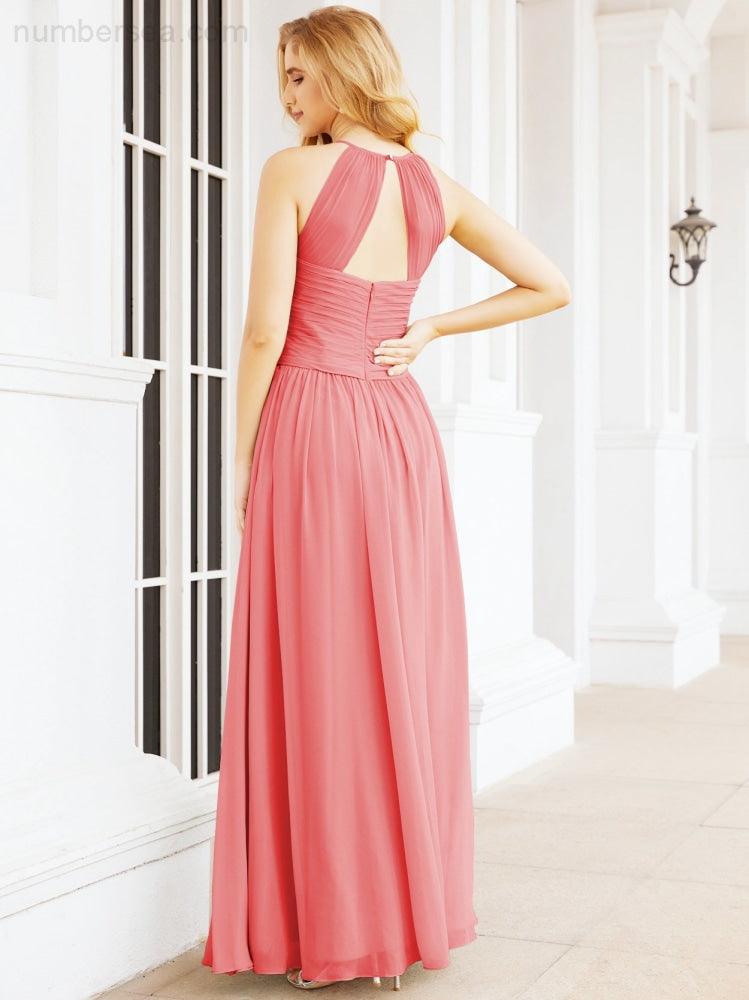 Sleeveless Bridesmaid Dresses Long Prom Gown Zipper with Keyhole Back 28056