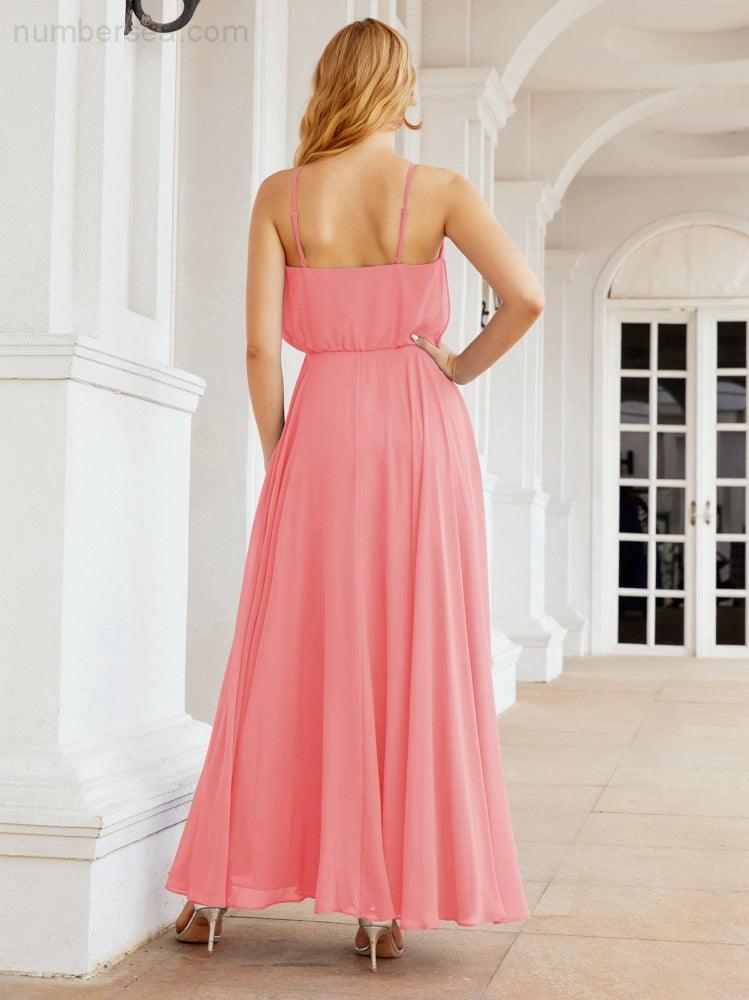 Numbersea Vestidos compridos de dama de honor com alças Vestido formal em linha A para jovens 28029