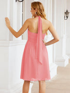 Halter Chiffon Bridesmaid Dresses Short Sleeveless Formal Party Dress Open Back 28023