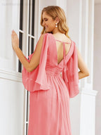 Bridesmaid Dresses with Split for Wedding Party Flutter Sleeves 28045