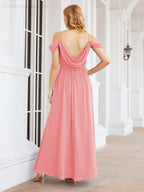 Numbersea Abito da Damigella in Chiffon con Spalle Scoperte, Abito Lungo Formale per Laurea con Schiena a Mantella 28069