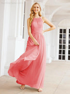 Sleeveless Bridesmaid Dresses Long Prom Gown Zipper with Keyhole Back 28056