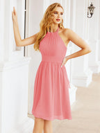Halter Chiffon Bridesmaid Dresses Short Sleeveless Formal Party Dress Open Back 28023