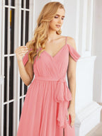 Numbersea Abito da Damigella in Chiffon con Spalle Scoperte, Abito Lungo Formale per Laurea con Schiena a Mantella 28069