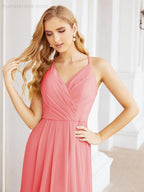 Spaghetti Strap Bridesmaid Dresses V-Neck Long A-Line Formal Prom Gowns 28063