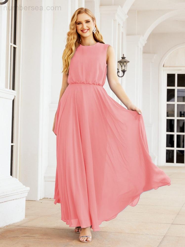 Sleeveless Long Bridesmaid Dress A line Formal Evening Prom Gown 28025