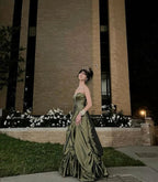 Vestido longo verde de cetim sem alças com contas, vestido formal para baile e aniversário, vestido de baile Y7533
