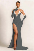 Strapless Sleeveless Mermaid Prom Dress With Split Gloves