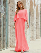 Bridesmaid Dress Women Long Sleeve V-Neck Chiffon Formal Wedding Party Dress 28018