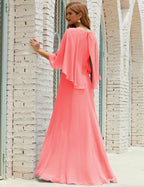 Bridesmaid Dress Women Long Sleeve V-Neck Chiffon Formal Wedding Party Dress 28018