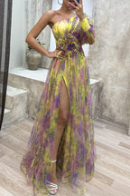 Elegantes Abendkleid mit allmählich wechselndem Schlitz und schrägem Kragen (5 Farben) 