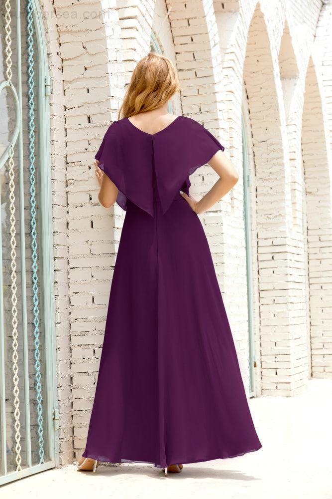 Mother of The Bride Dresses Plus Size V-Neck Floor Length Formal Prom Dress for Wedding Guest 28020