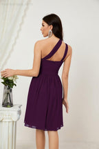 Women Chiffon Short One Shoulder Bridesmaid Dress Formal Dresses for Party Homecoming  2804