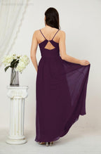 Neck Bridesmaid Dresses Chiffon Long Spaghetti A-line Formal Prom Gown for Wedding Party Evening 2801