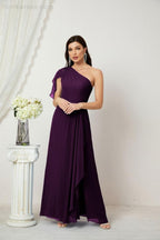 Chiffon Ruffled One Shoulder Long Bridesmaid Dresses A-line Formal Evening Gown Side Split 2809
