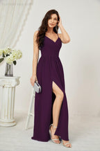 Neck Bridesmaid Dresses Chiffon Long Spaghetti A-line Formal Prom Gown for Wedding Party Evening 2801