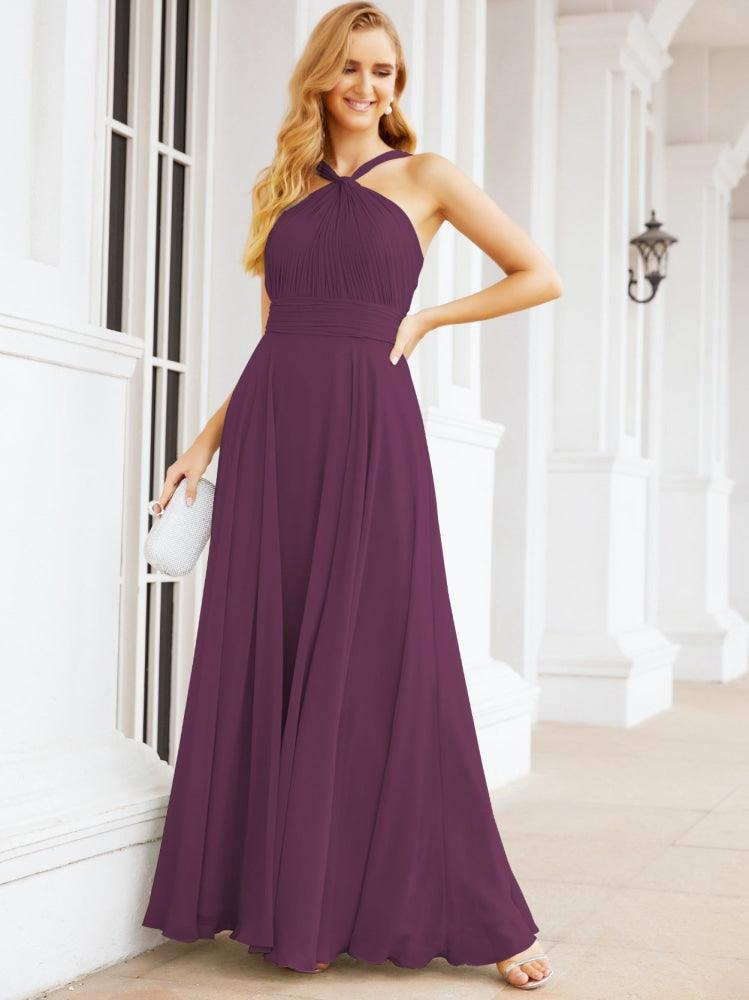 Crisscross Halter Bridesmaid Dresses for Party Wedding Evening Prom Maxi Ball Gowns 28053