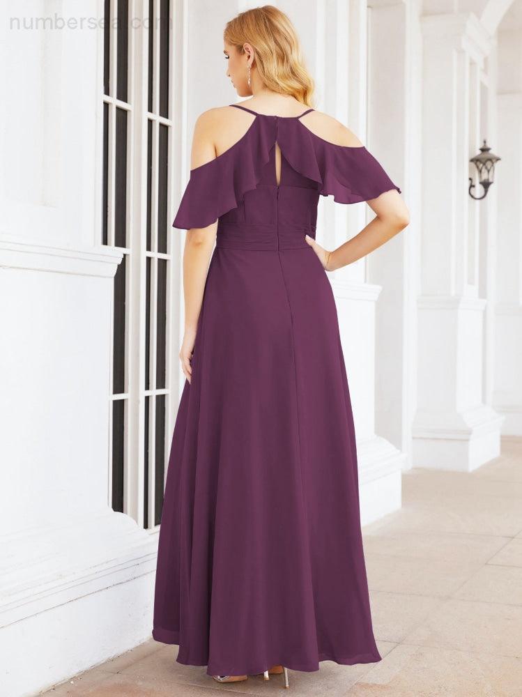 Cold Shoulder Long Bridesmaid Dresses Side Slit Formal Prom Gowns Party Wedding 28070