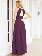 Sleeveless Bridesmaid Dresses Long Prom Gown Zipper with Keyhole Back 28056