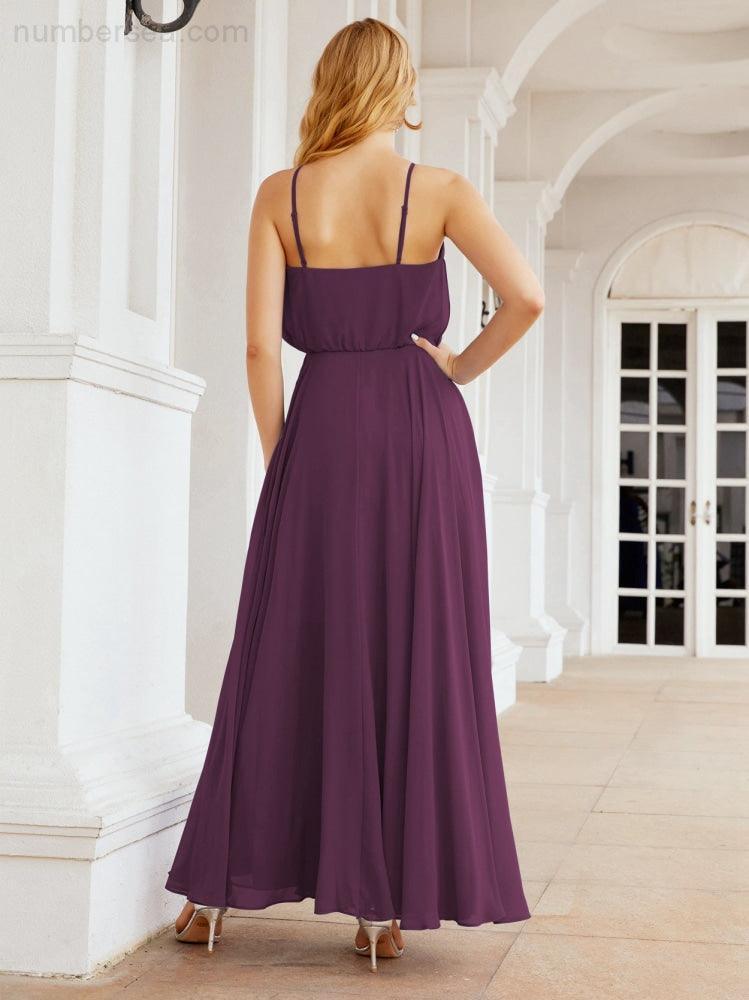 Numbersea Vestidos compridos de dama de honor com alças Vestido formal em linha A para jovens 28029