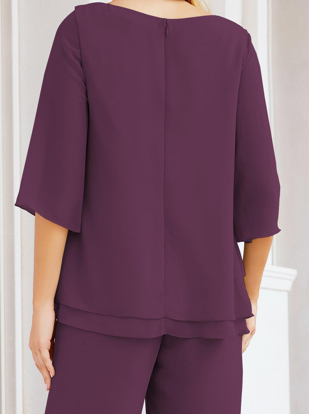 Numbersea Elegantes 2-teiliges Kleid für die Brautmutter Große Größen Hosenanzug mit Rüschenschichten Silberner Hausmantel 28064