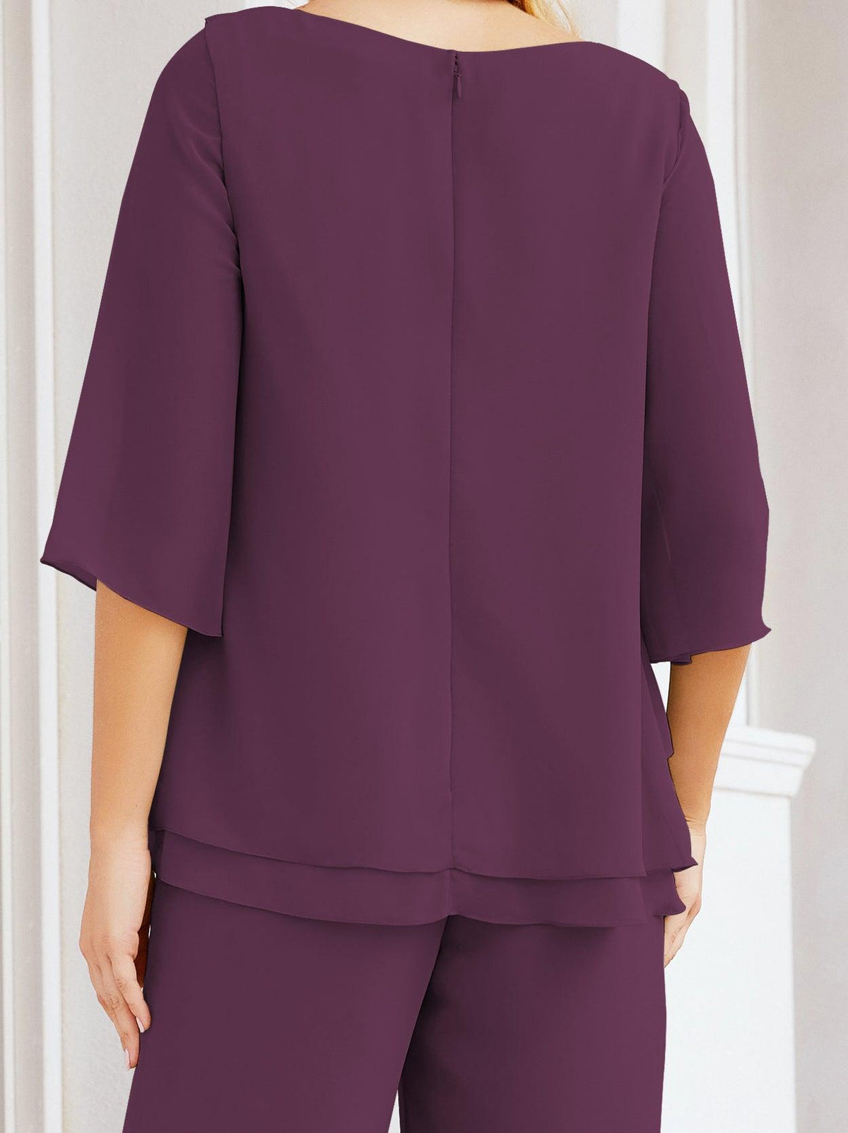 Numbersea Elegantes 2-teiliges Kleid für die Brautmutter Große Größen Hosenanzug mit Rüschenschichten Silberner Hausmantel 28064