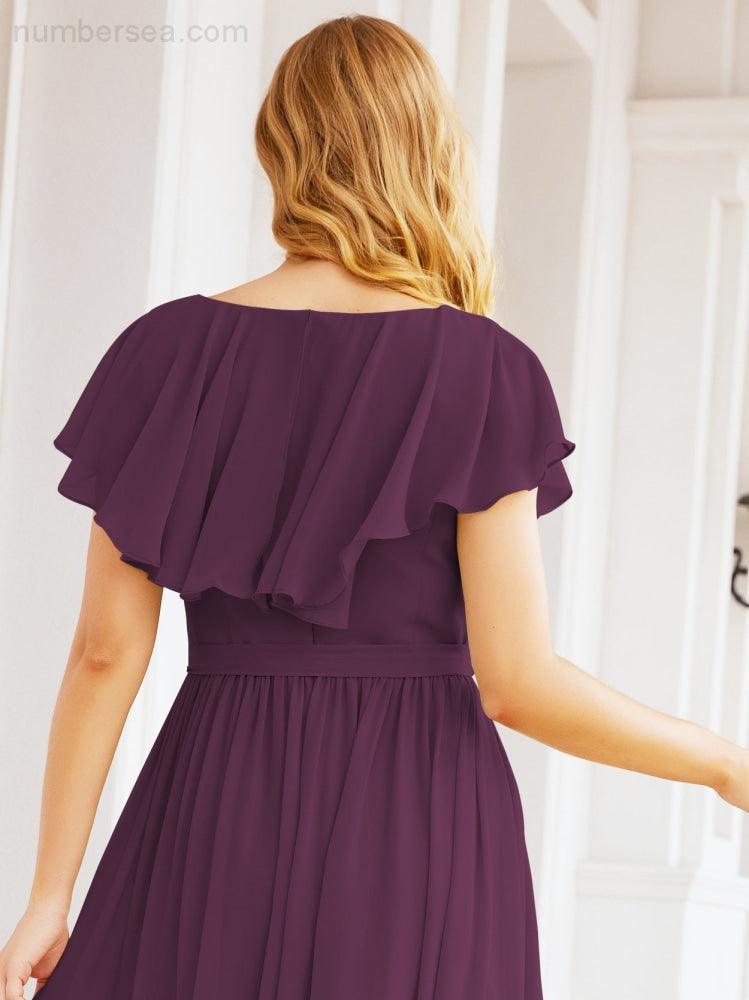 Bridesmaid Dresses with Flutter Sleeves Formal Evening Party Prom Gowns 28044