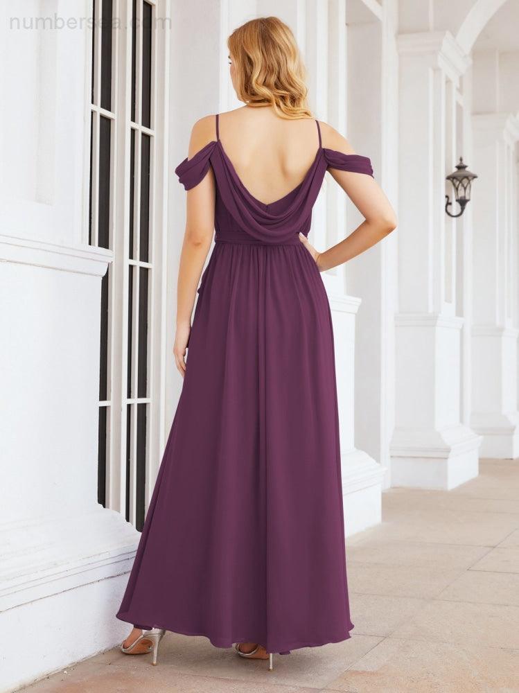 Numbersea Abito da Damigella in Chiffon con Spalle Scoperte, Abito Lungo Formale per Laurea con Schiena a Mantella 28069
