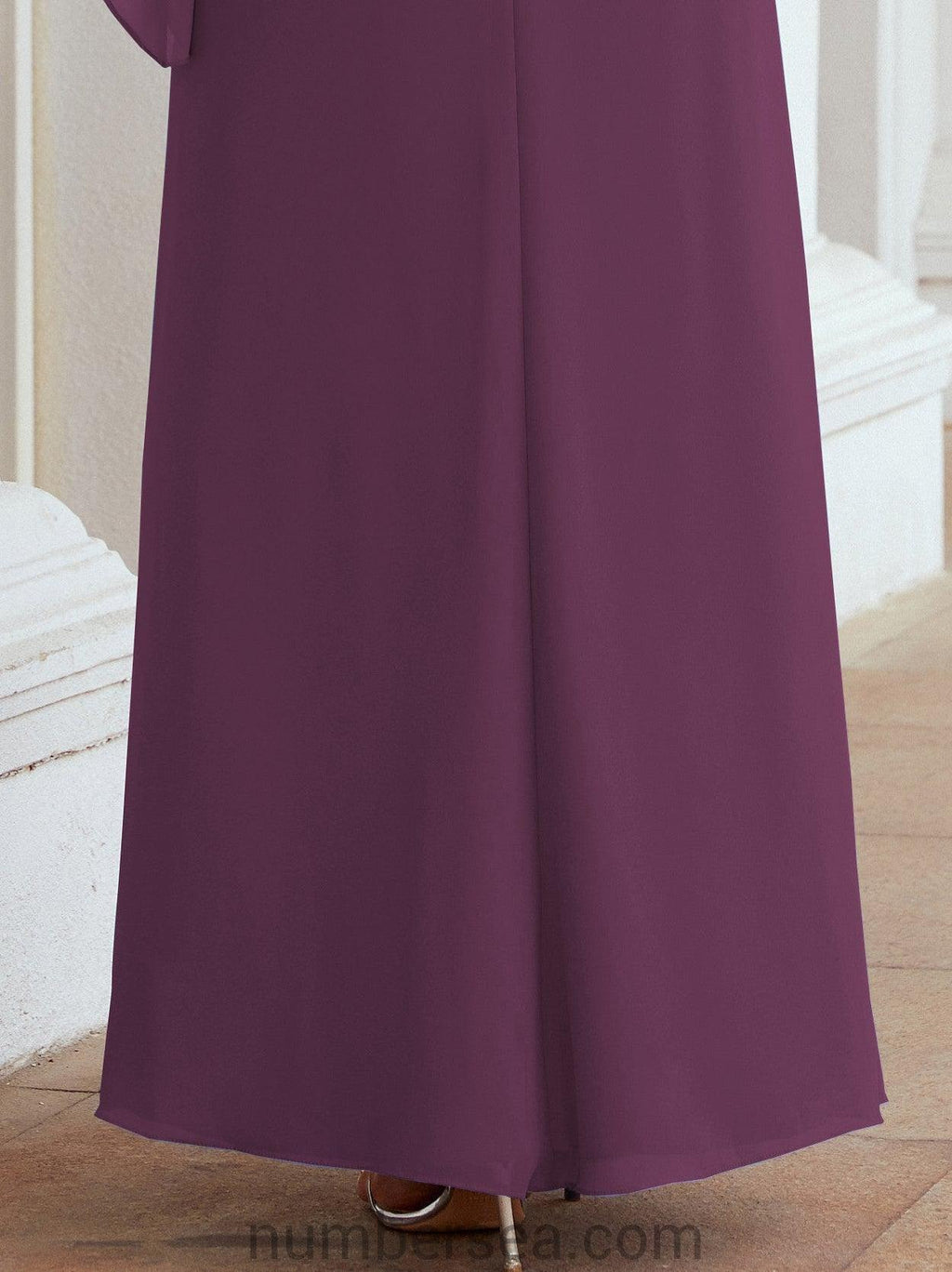 Numbersea Festliches Abendkleid Lang Mutter der Braut Kleid mit Rüschencape 28026