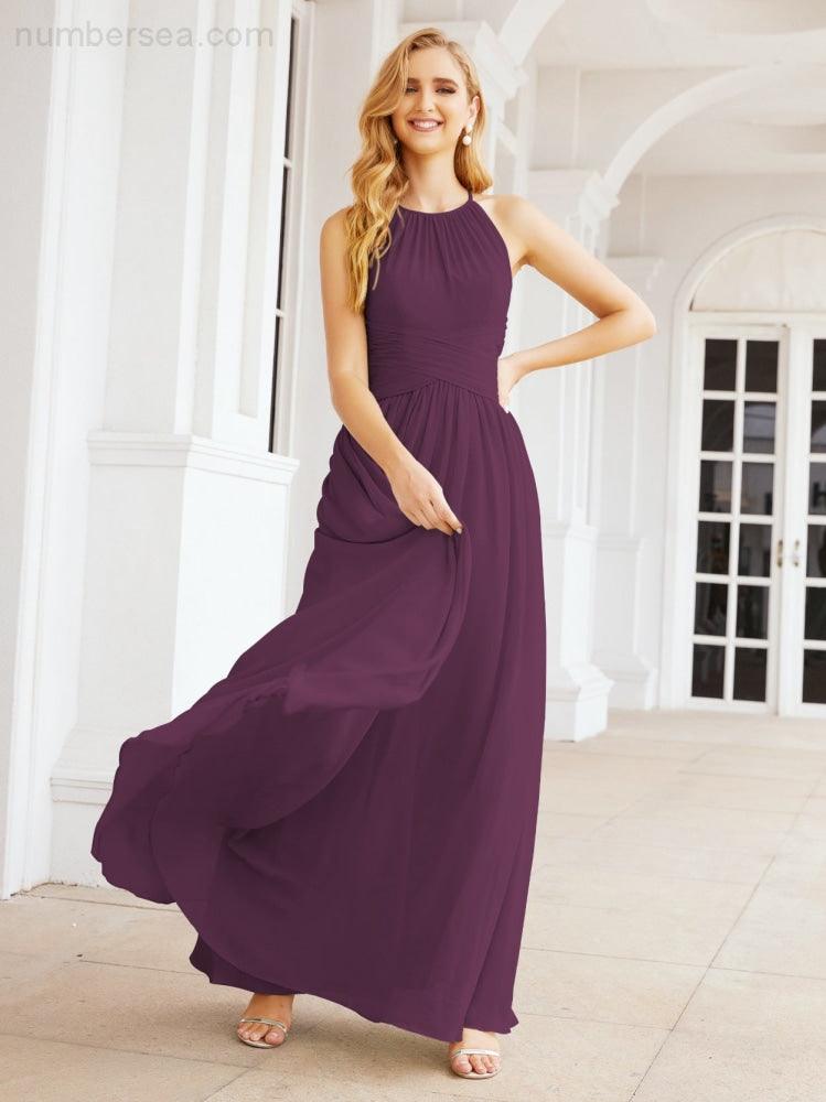 Sleeveless Bridesmaid Dresses Long Prom Gown Zipper with Keyhole Back 28056