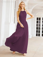 Sleeveless Bridesmaid Dresses Long Prom Gown Zipper with Keyhole Back 28056