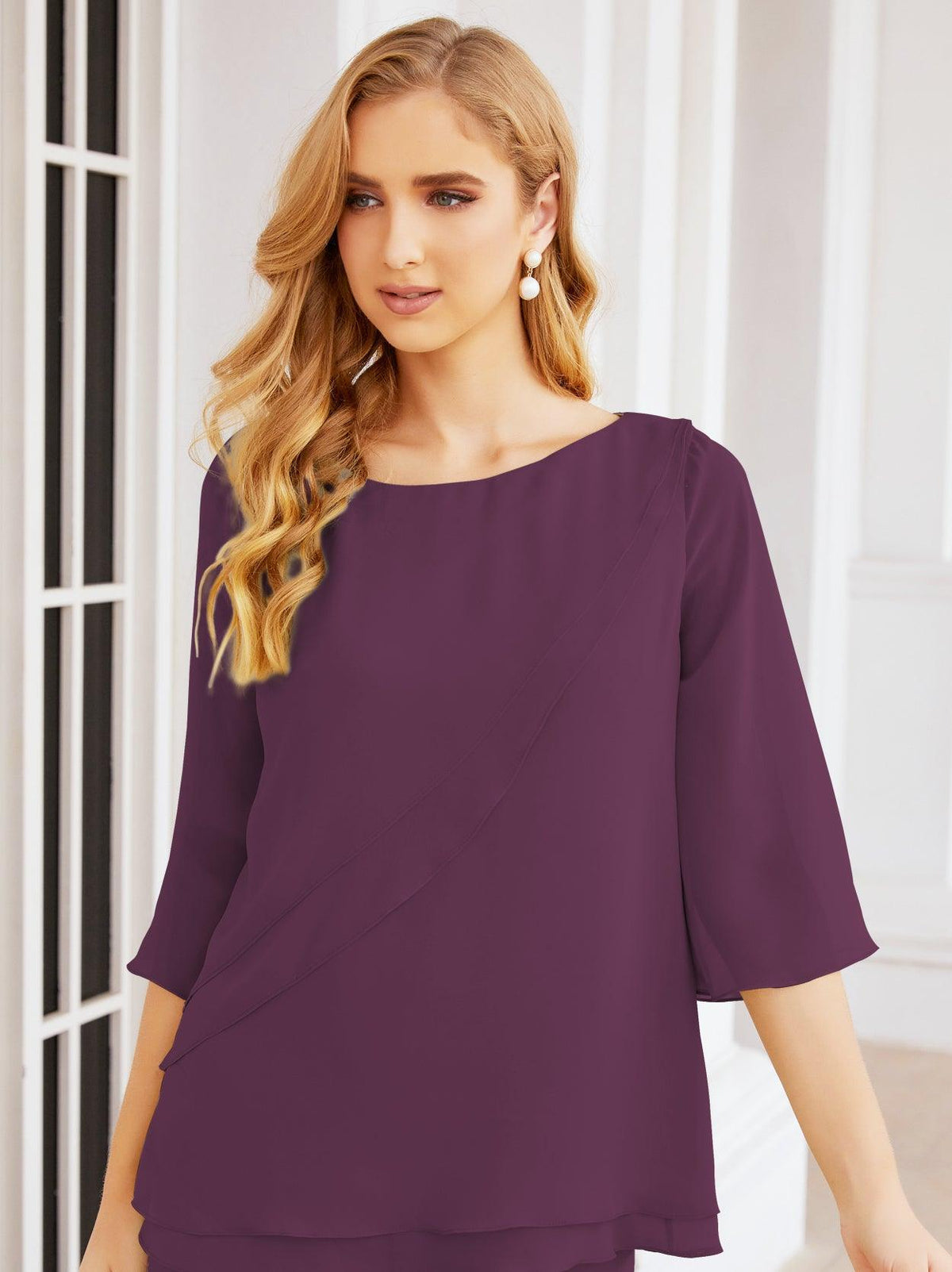 Numbersea Elegantes 2-teiliges Kleid für die Brautmutter Große Größen Hosenanzug mit Rüschenschichten Silberner Hausmantel 28064