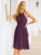 Halter Chiffon Bridesmaid Dresses Short Sleeveless Formal Party Dress Open Back 28023