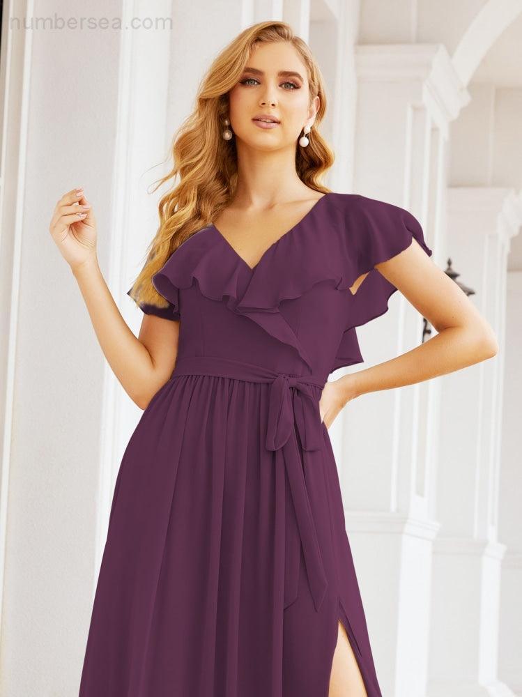Bridesmaid Dresses with Flutter Sleeves Formal Evening Party Prom Gowns 28044