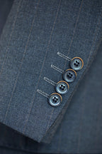 Charcoal Gold Pinstripe Wool Double Breasted 3 Piece Wedding Suit For Groom
