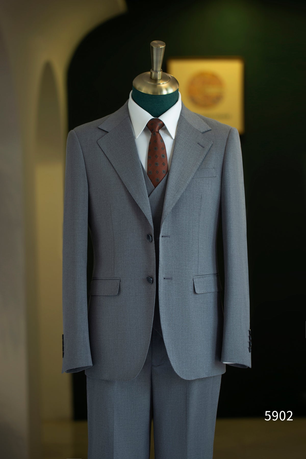 Dusty Blue Pinstripe Wool Tailored 3 Piece Wedding Suit For Groom And Groomsmen