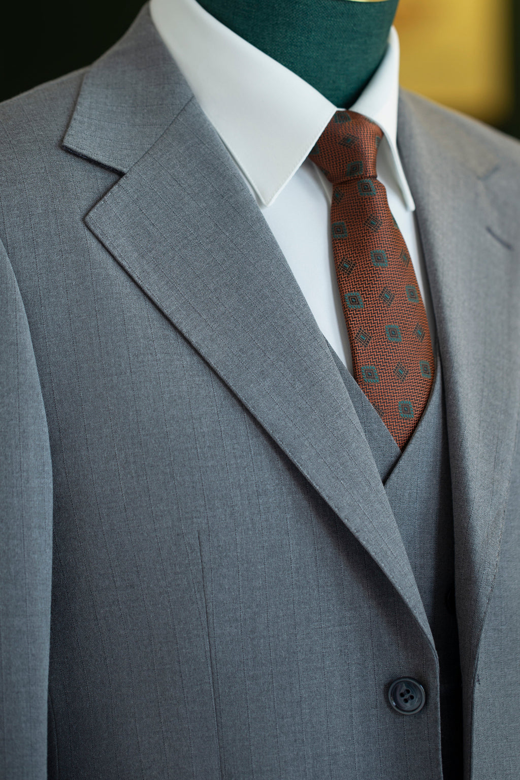 Dusty Blue Pinstripe Wool Tailored 3 Piece Wedding Suit For Groom And Groomsmen