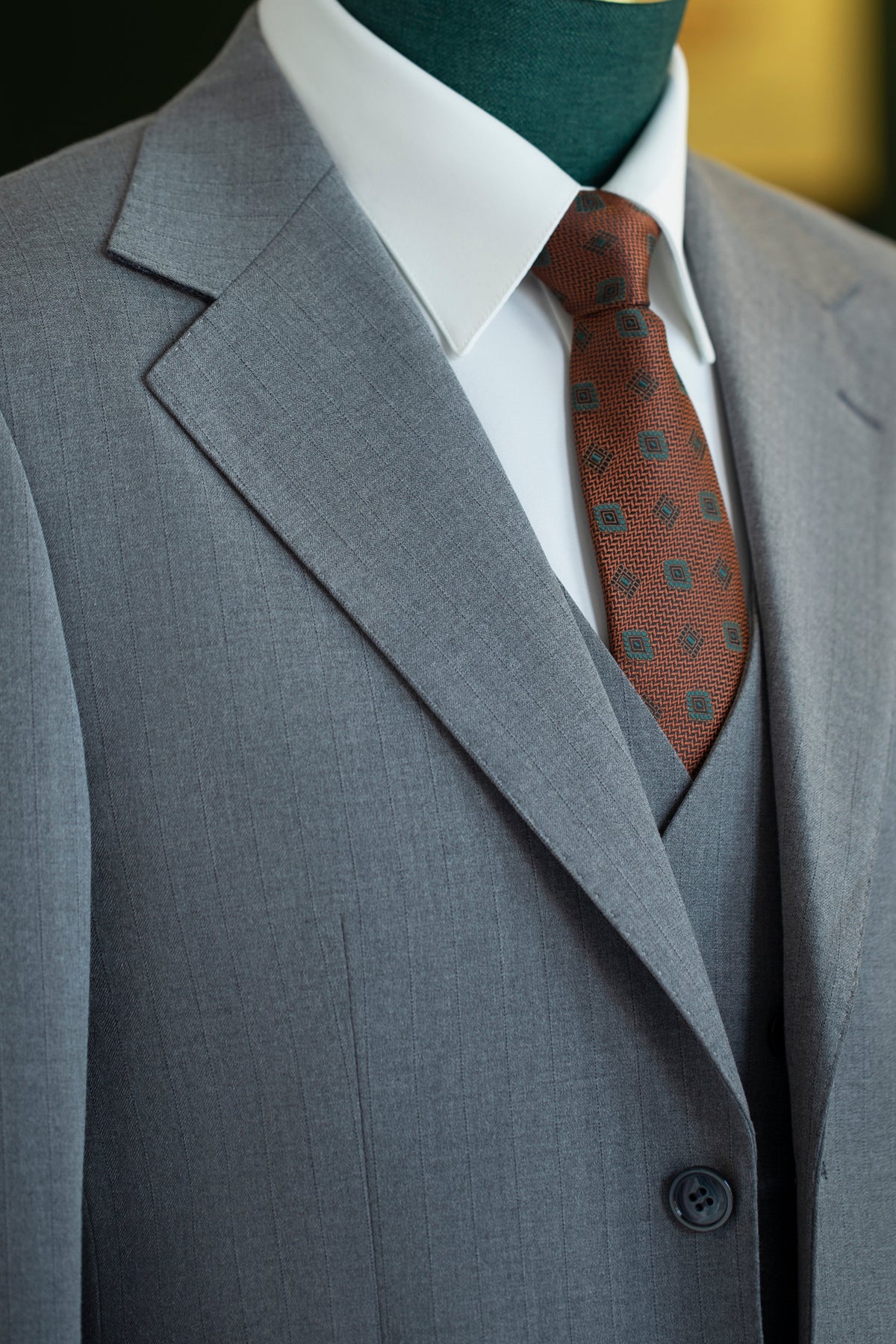 Dusty Blue Pinstripe Wool Tailored 3 Piece Wedding Suit For Groom And Groomsmen