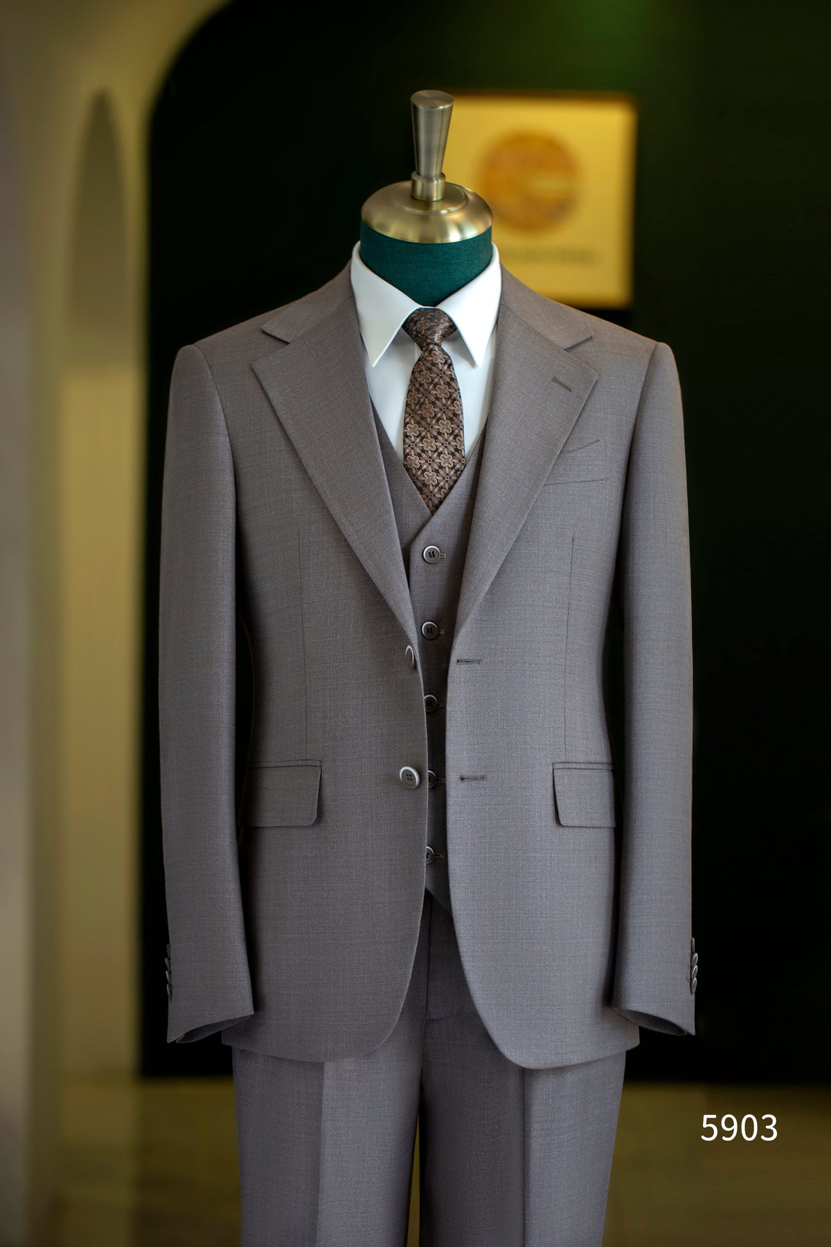 Taupe Wool 3 Piece Wedding Suit For Groom And Groomsmen With Tailored Fit