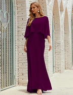 Bridesmaid Dress Women Long Sleeve V-Neck Chiffon Formal Wedding Party Dress 28018
