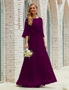 Bridesmaid Dress Women Long Sleeve V-Neck Chiffon Formal Wedding Party Dress 28018
