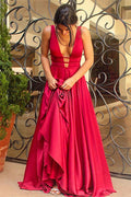 A-line Off-the-shoulder Open Back V-Neck Prom Dress