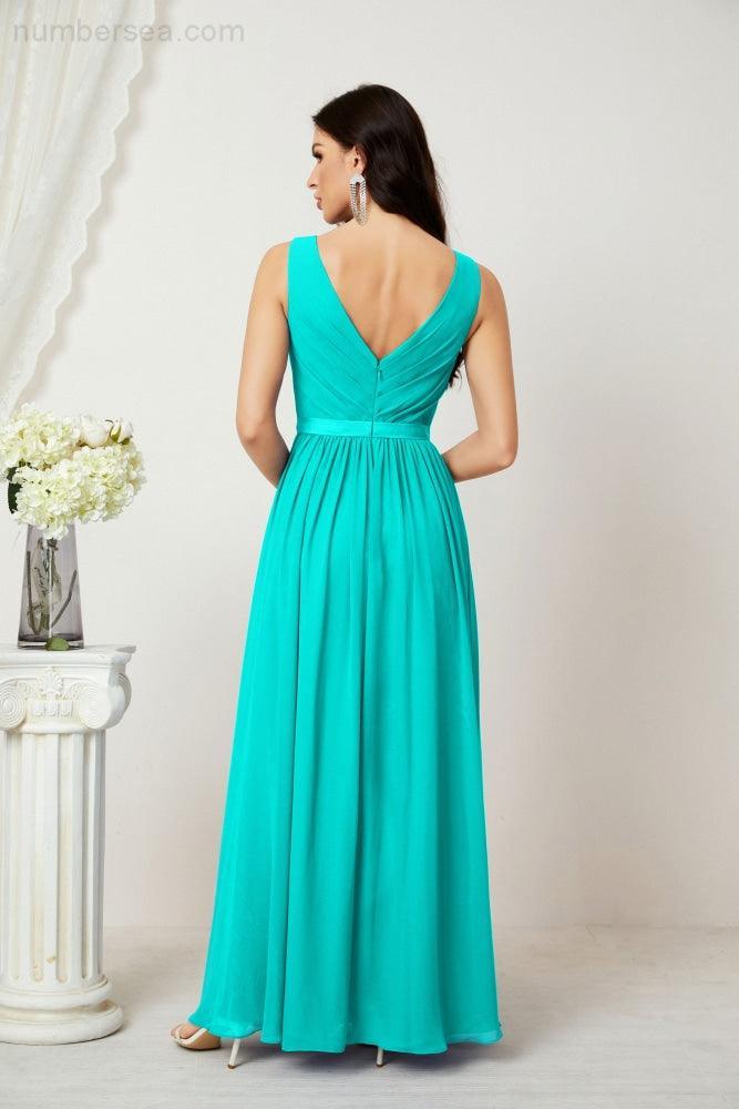 Abiti lunghi da damigella in chiffon da donna, linea a, senza maniche, abito formale da ballo per serata, abiti per festa di ritorno a casa 2808