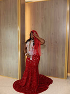 Charming Burgundy Sleeveless Sequin Mermaid Prom Dress Sheath Gem Embellishments