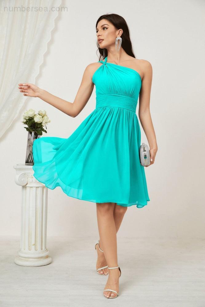 Women Chiffon Short One Shoulder Bridesmaid Dress Formal Dresses for Party Homecoming  2804