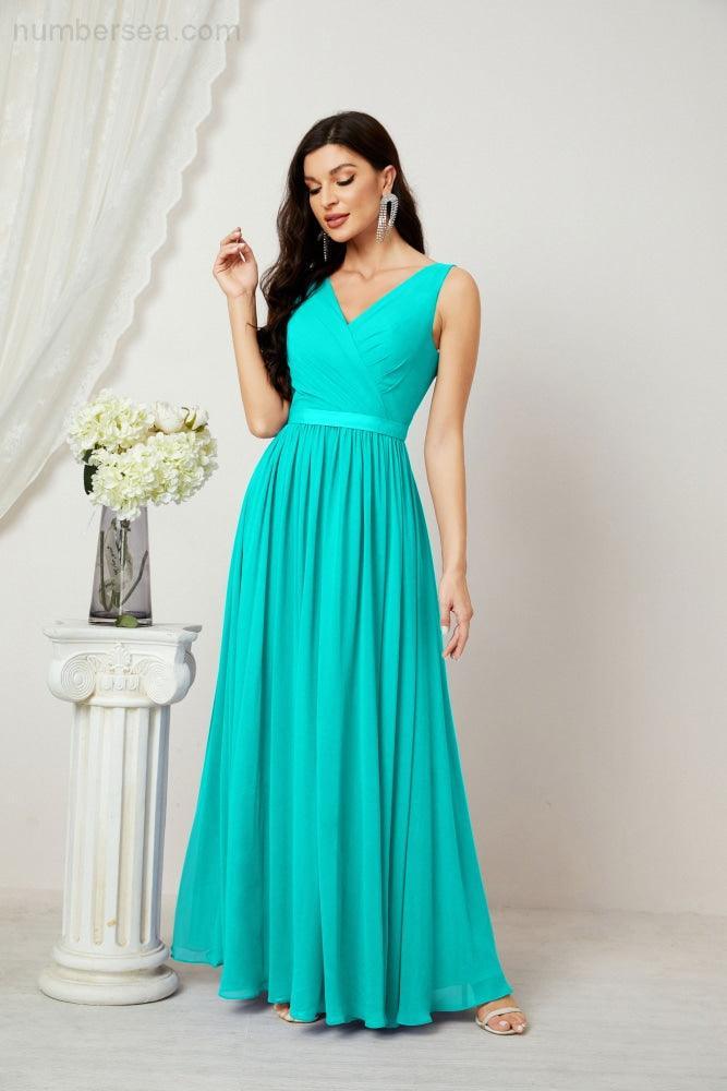 Abiti lunghi da damigella in chiffon da donna, linea a, senza maniche, abito formale da ballo per serata, abiti per festa di ritorno a casa 2808